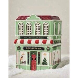 Anthropologie Ceramic Holiday House Paris Bakery NWT Green Red